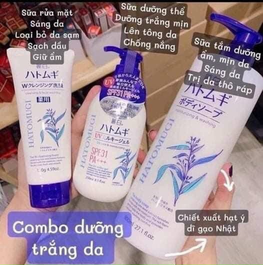 Combo 3 món sữa tắm dưỡng thể sữa rữa mặt hatomugi nhật bản