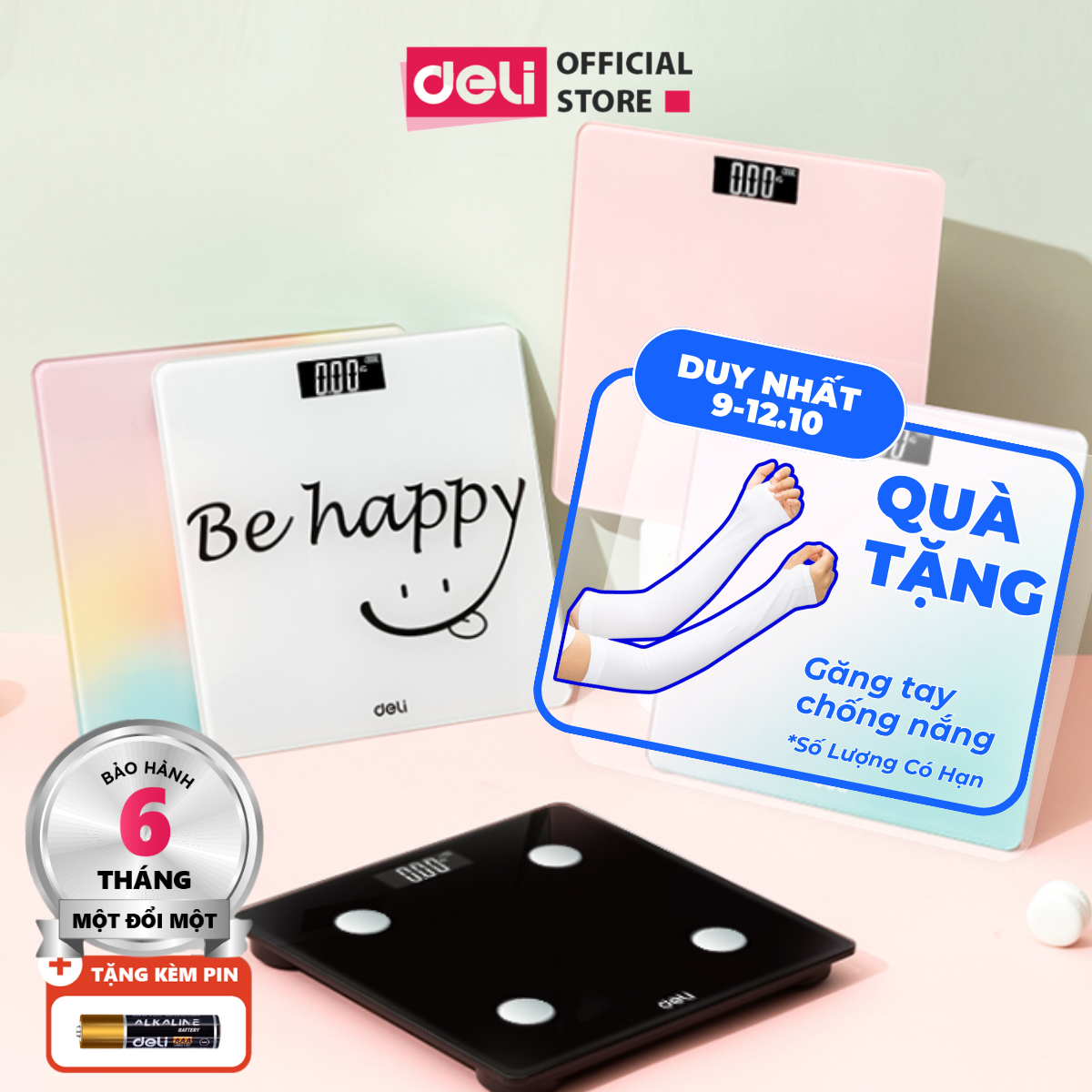 [Tặng Kèm Pin] Cân điện tử sức khỏe Deli số đo chính xác, kính cường lực tải trọng tới 180kg, cân sức khỏe, cân y tế chất lượng cao - E86120