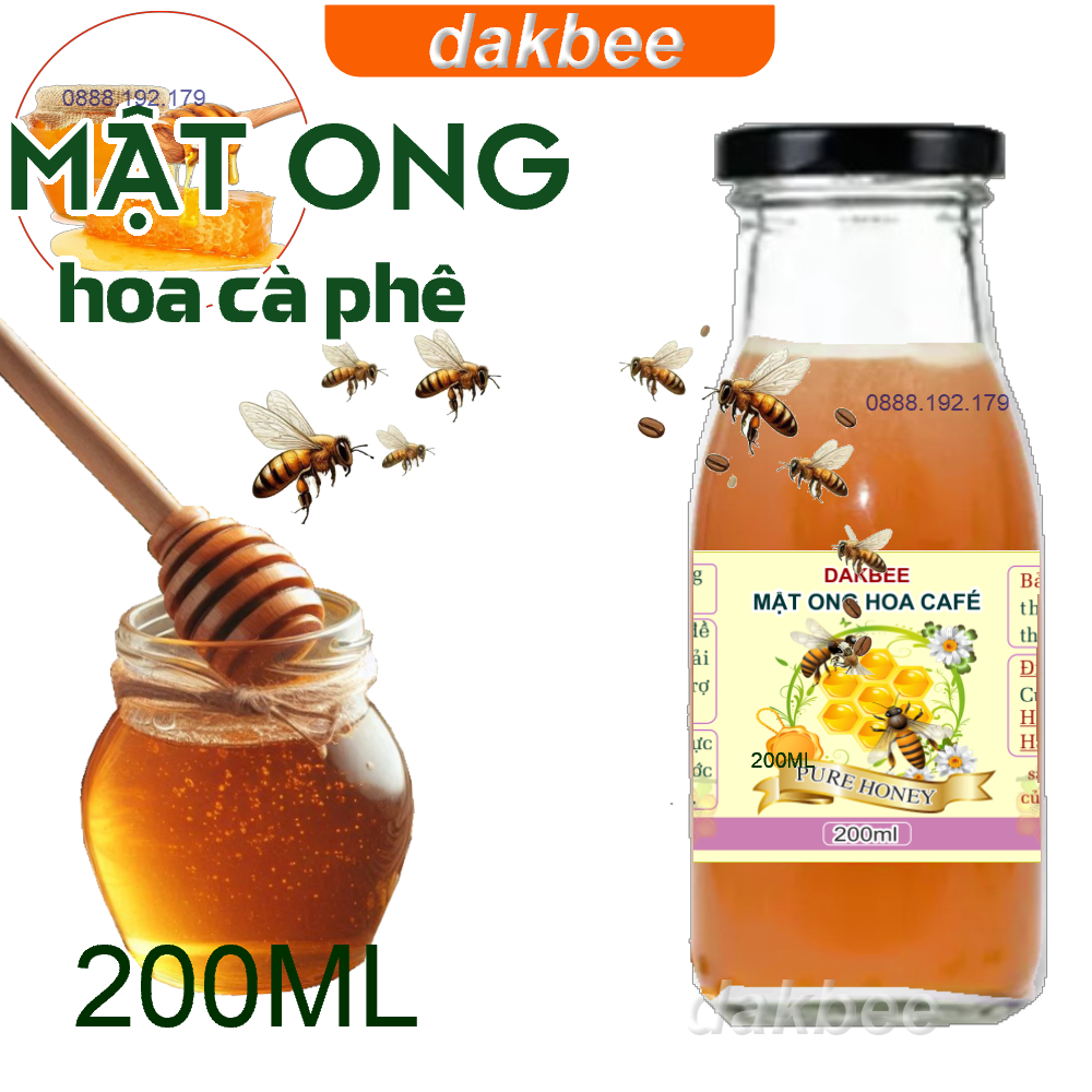 200ml Mật ong hoa cà phê nguyên chất , tăng cường sức khỏe, sức đề kháng (hũ thủy tinh) [ dakbee ] -vs
