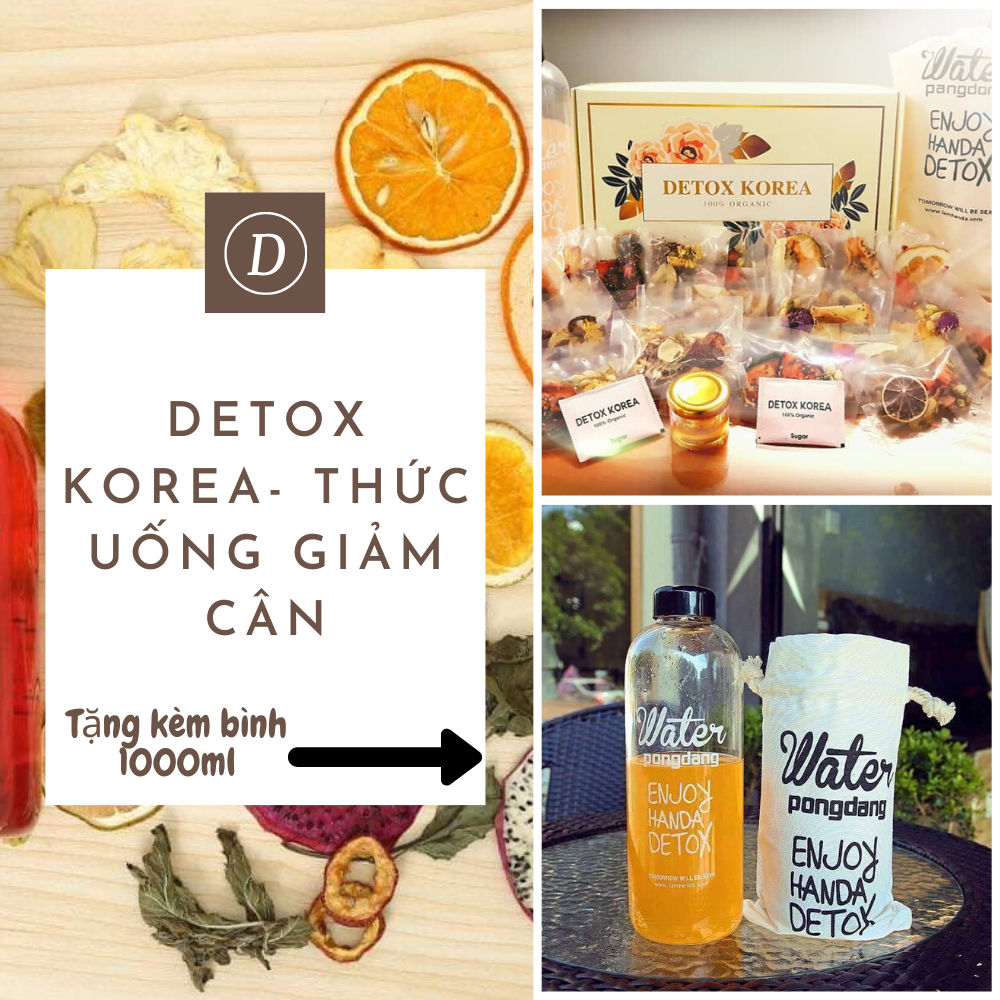Trà Detox trái cây sấy khô giảm cân, DETOX KOREA 20 gói -Tặng kèm bình nhựa PongDang 1000ml, hộp CÓ ẢNH THẬT