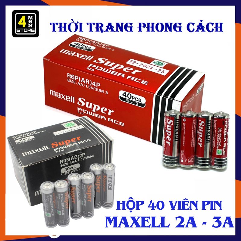 Hộp 40 viên pin aa - aaa siêu bền - pin maxell super 2a - 3a hàng chính hãng 1.5v , dùng cho đồng hồ, micro , đồ chơi