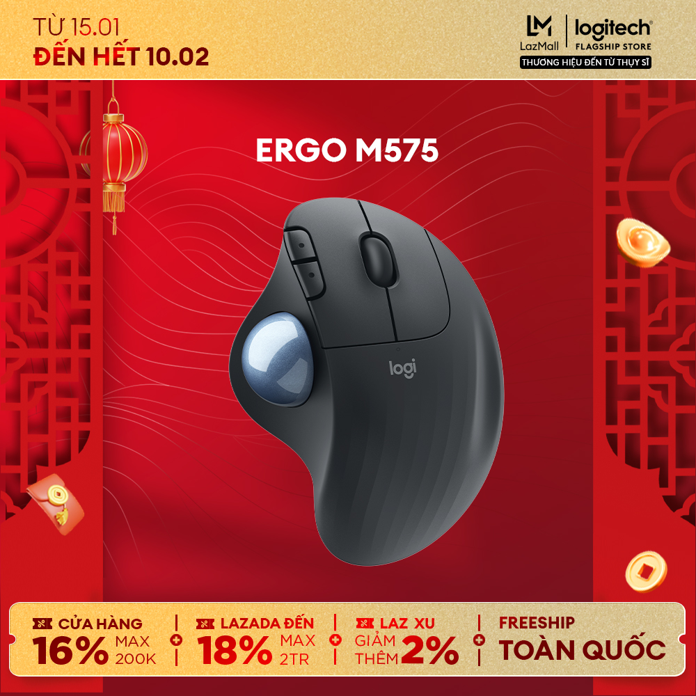  Chuột không dây Công Thái Học Logitech Ergo M575 | M575s Silent - Bluetooth USB USB 2.4Ghz Trackball ngón cái 