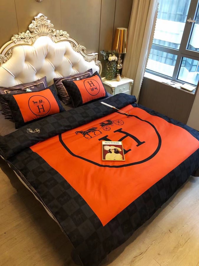 Sét chăn ga gối nỉ nhung 4 món hermes-tranlanshop
