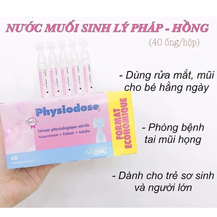 [CHÍNH HÃNG] Nước muối sinh lý Pháp Physiodose hộp 40 ống x 5 ml - TINI KIDS PLAZA
