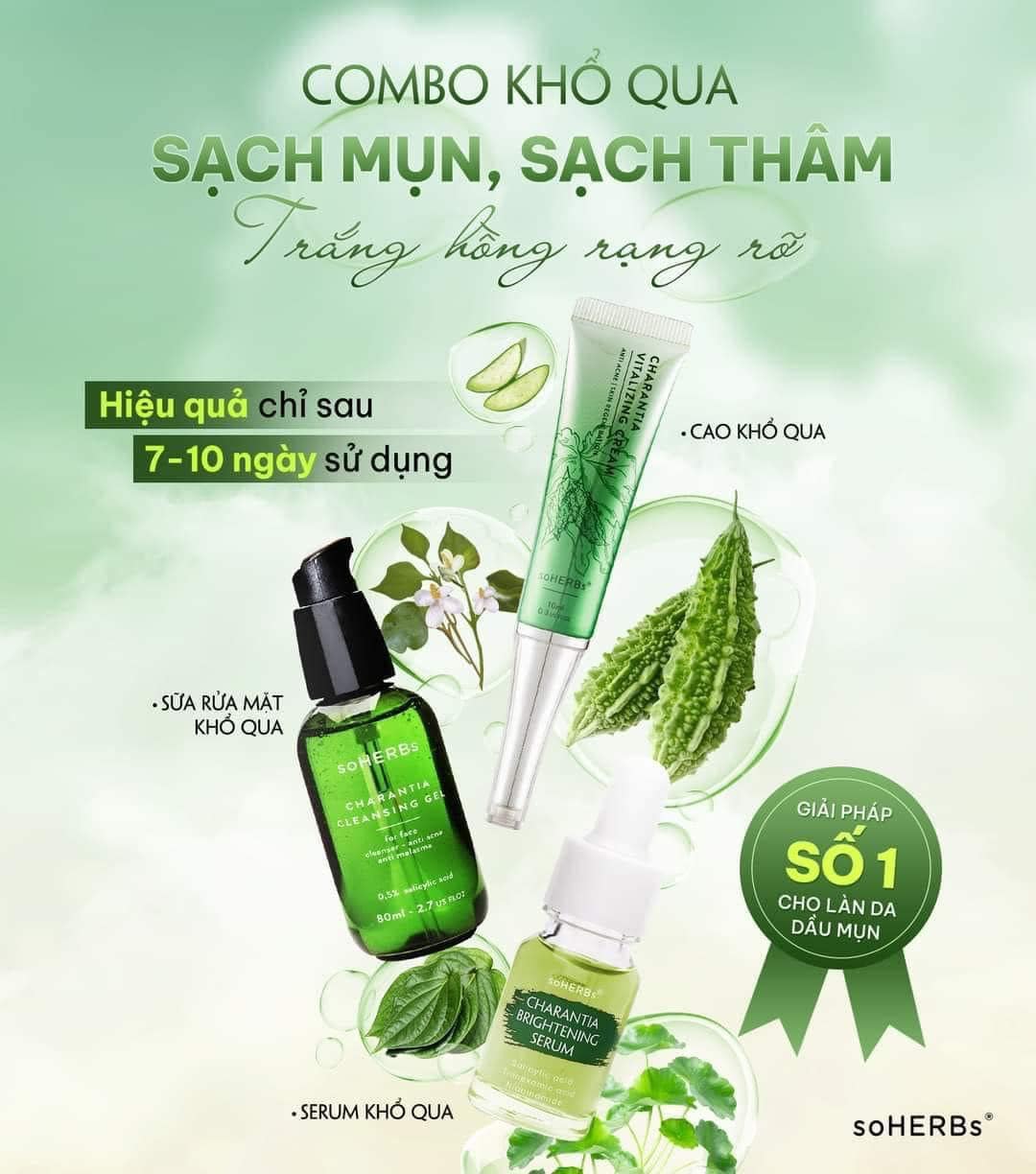 Cao khổ qua soherbs, sữa rửa mặt soherbs, serum khổ qua soherbs tinh chất khổ qua cho da dầu mụn , nhạy cảm giúp giảm mụn mờ thâm , cấp ẩm làm sạch da , se khít lỗ chân lông, dưỡng nhan