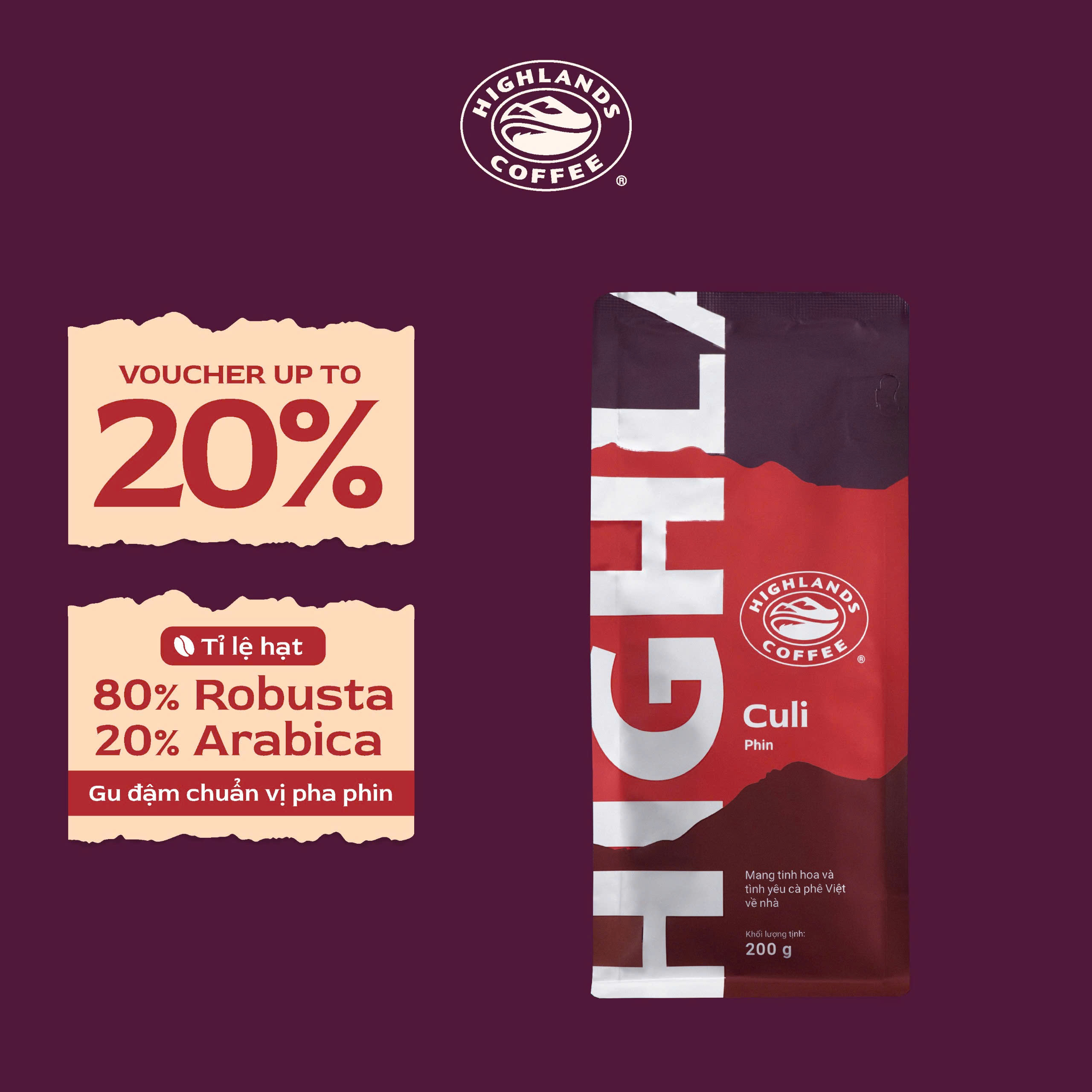 Cafe rang xay Culi Highlands Coffee gói 200g