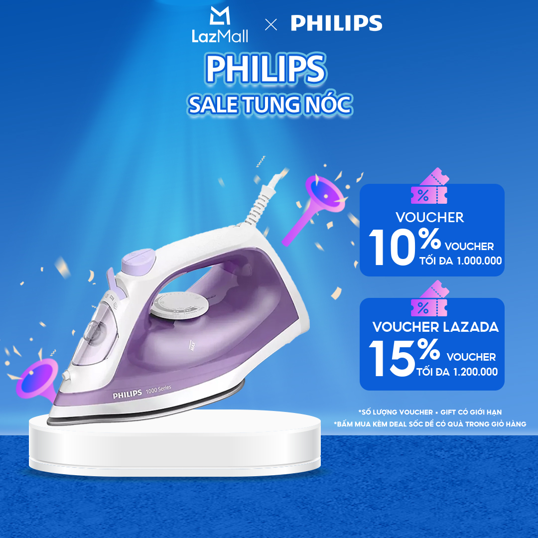 Bàn Ủi Philips DST1040/30 - Công Suất 2000W - Hơi Phun Tăng Cường 90G/Phút - Ngăn Chứa Nước 250ML - Mặt Đế Chống Dính - Hàng Phân Phối Chính Hãng
