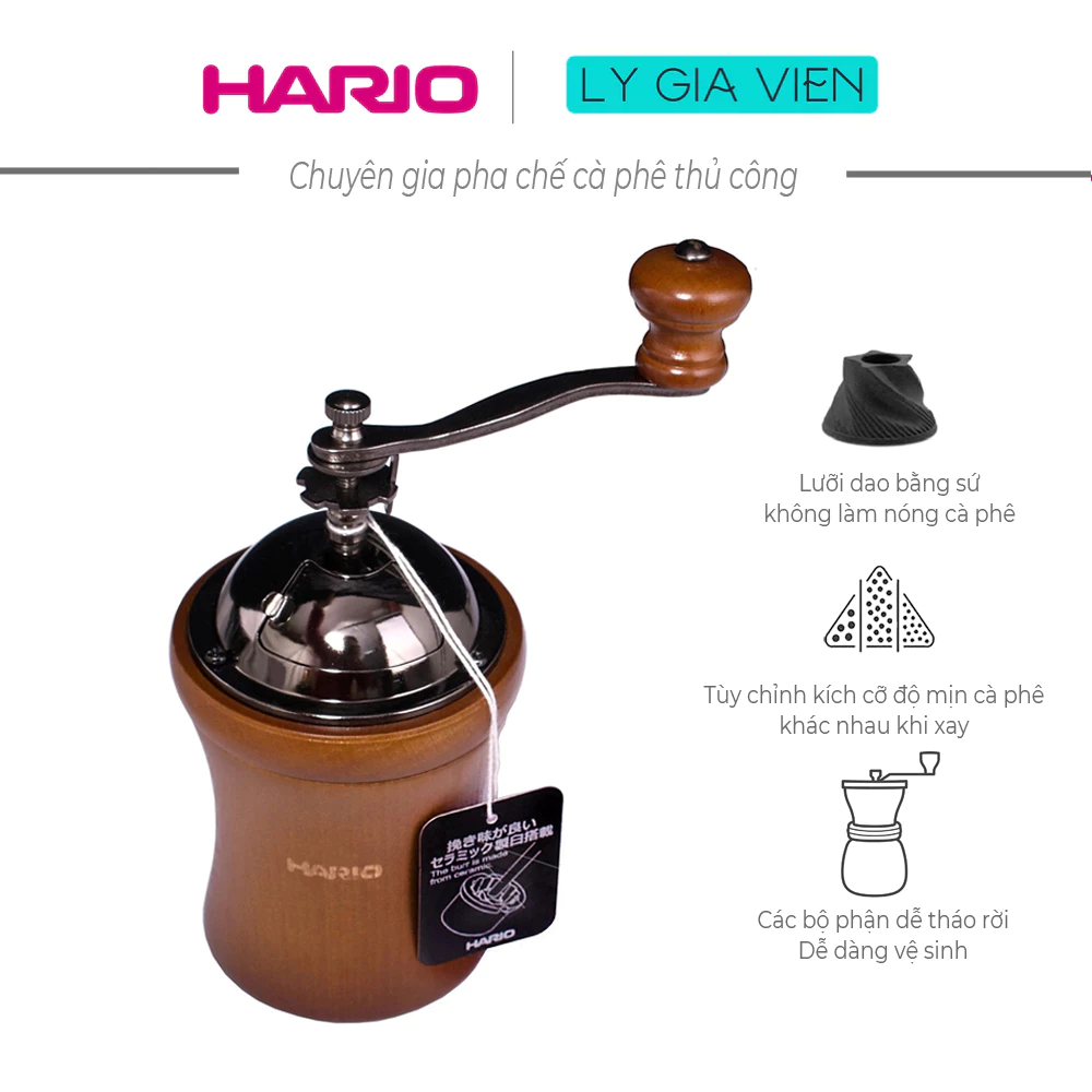Cối xay cà phê cầm tay hario coffee mill dome mcd-2 - hộp gỗ lưỡi gốm