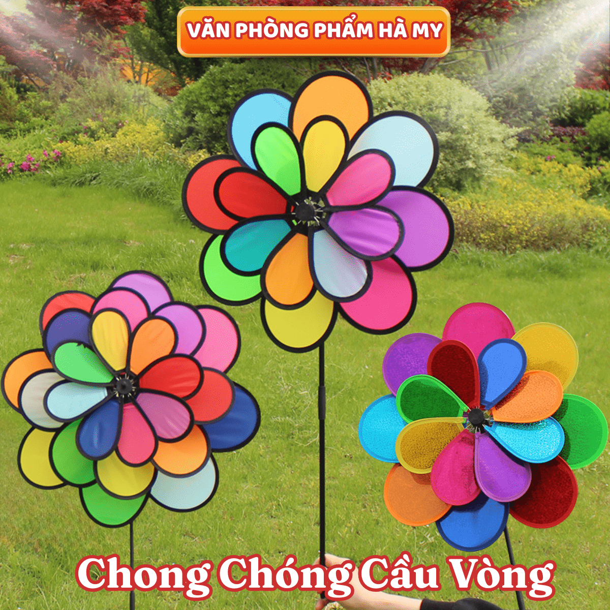 Chong Chóng Vải 8 Cánh Cầu Vồng Chong Chóng Trang Trí Xe Trà Sữa - Xe Cafe