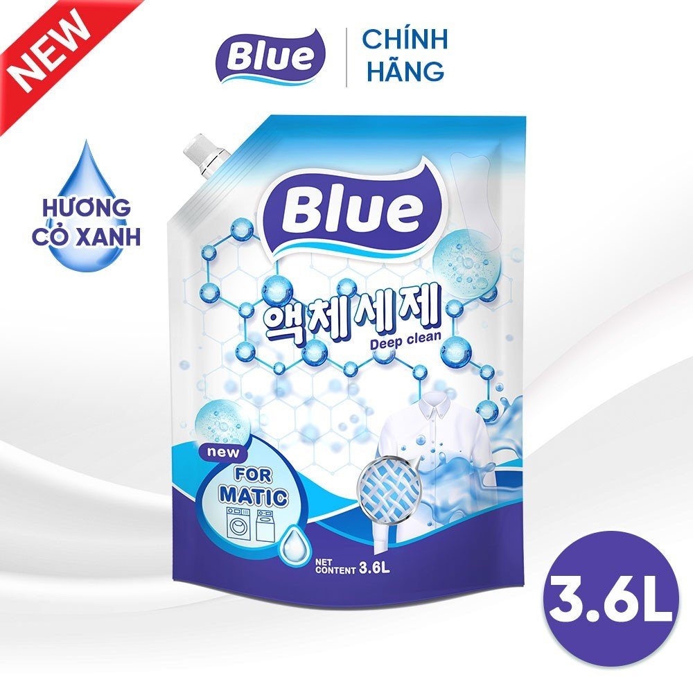 Nước giặt blue hàn quốc deep clean túi 3,6l sạch sâu thơm lâu bền màu chuyên dụng cho máy giặt