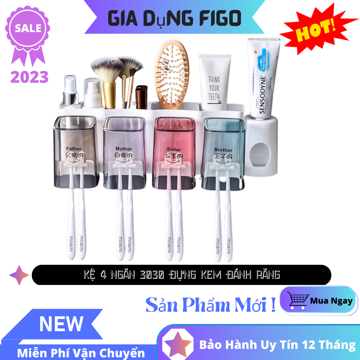 Kệ để bàn chải đánh răng , kệ 4 ngăn 3030 đựng vật dụng kem đánh răng kèm 4 ly tiện lợi , dụng cụ nhà tắm , kệ đựng kem đánh răng và bàn chải