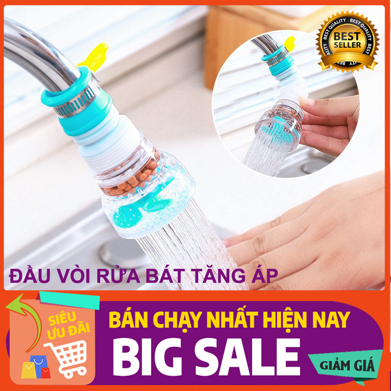 Đầu vòi tăng áp rửa chén bát xoay 360 độ, có đá khoáng lọc nước