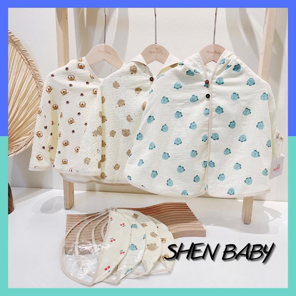 Áo choàng chống nắng kèm mũ chống giọt bắn vải xô muslin mềm mại kiểu dáng choàng cho bé QA31 Shen Baby