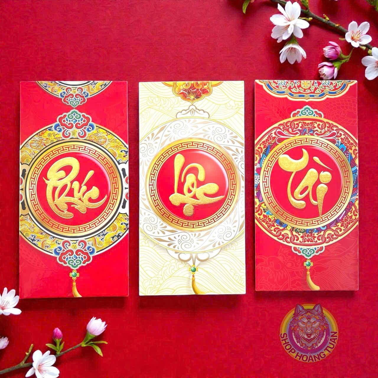 Set 50/100 Bao Lì Xì Bộ Mẫu Phúc Tài Lộc - In 3D - Size Lớn - Lì Xì Tết Nguyên Đán Màu Sắc Nổi Bật