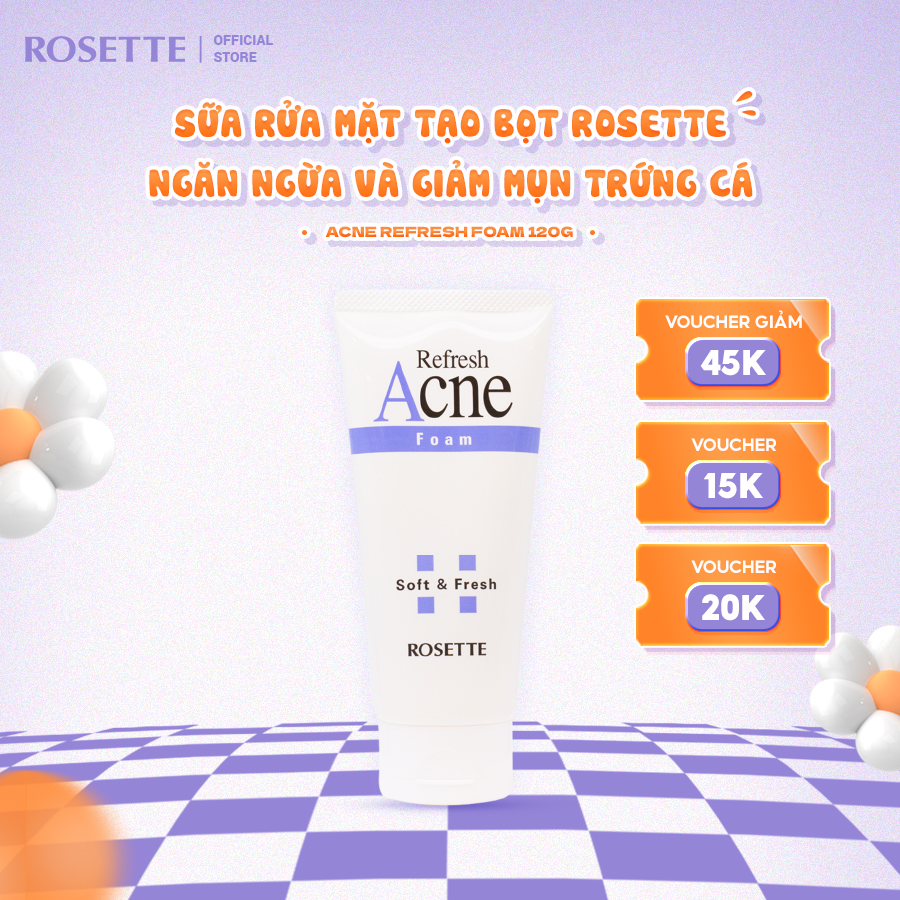 Sữa Rửa Mặt Tạo Bọt Rosette Ngăn Ngừa Và Giảm Mụn Trứng Cá Acne Refresh Foam 120G