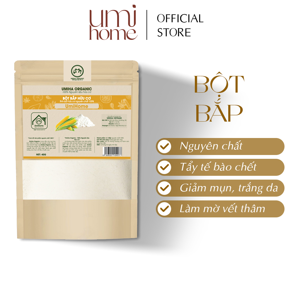Bột Bắp đắp mặt nạ hữu cơ UMIHOME nguyên chất 40g | Cornstarch 100% Organic