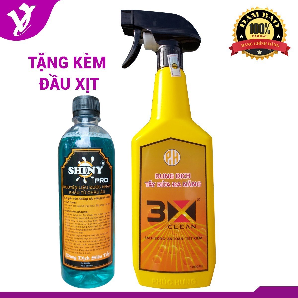 Nước Tẩy Rửa Xe Máy Đa Năng 3X Clean 1000ml + Shiny Pro 50ml, Tẩy Dầu Nhớt, Rỉ Sét, Đất Bám, Ố Vàng Lâu Năm Tên Các Bề Mặt