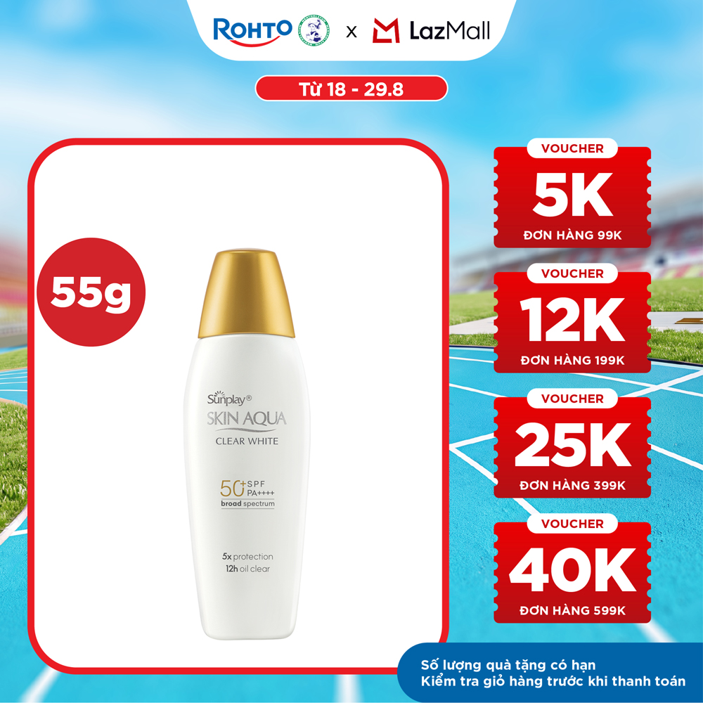 Kem chống nắng Skin Aqua dưỡng trắng, kiểm dầu, dùng hàng ngày dạng sữa Sunplay Skin Aqua Clear White Eco Việt Nam SPF50, PA++++ 55g