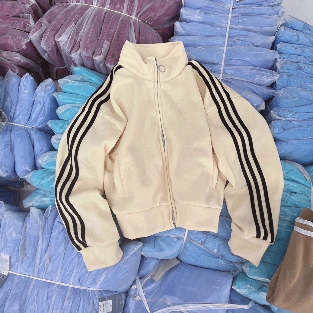 Áo Khoác Lửng Chạy Viền Sọc Chất Nỉ Ngoại , Áo Hoodie Khoá Kéo tay phồng cánh dơi unisex ulzzang - TP552