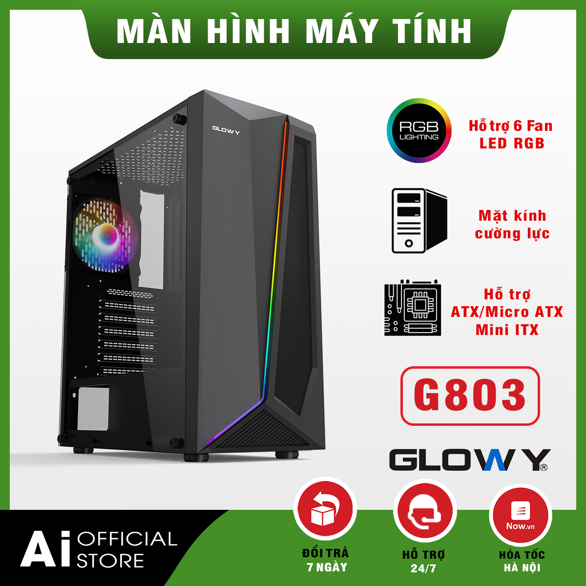 Vỏ case máy tính gaming _ Case Gloway G803_Hỗ trợ 6 Fan LED RGB