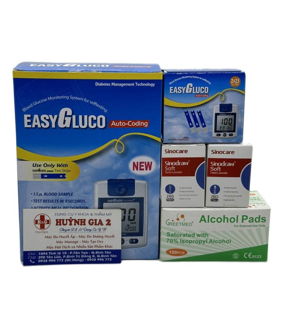 Máy đo đường huyết EasyGluco CHÍNH HÃNG  50 que + 50 kim