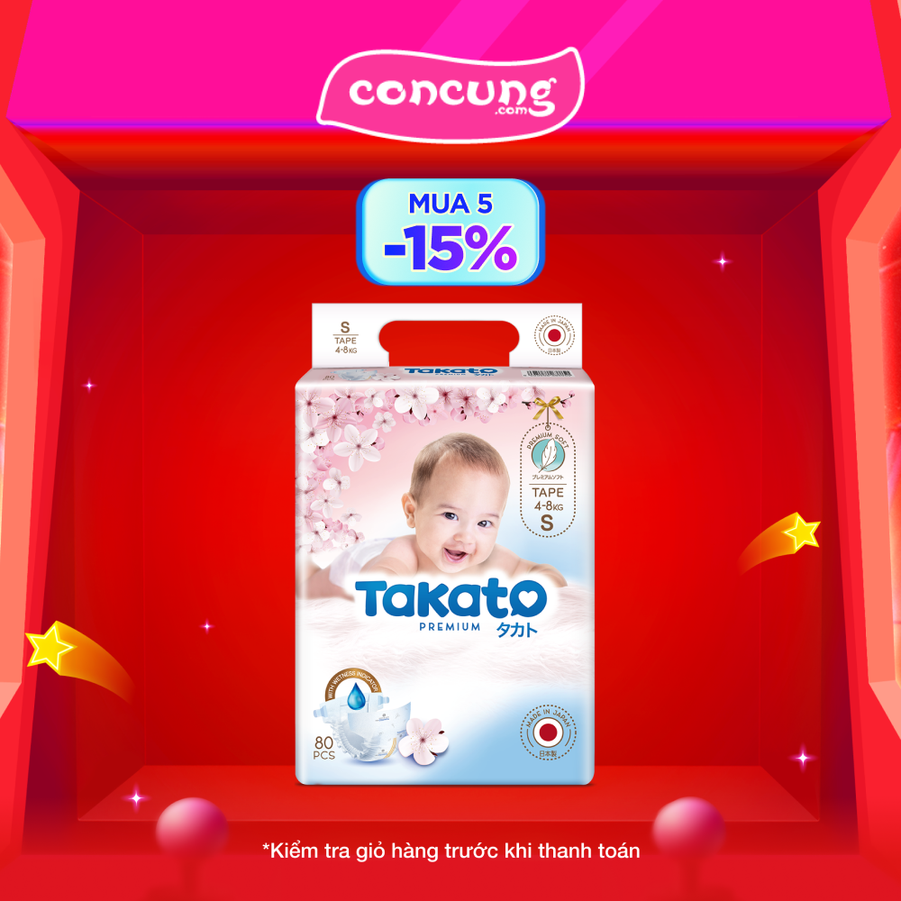 Tã dán Nhật Bản Takato siêu mềm mại (S, 80 miếng)