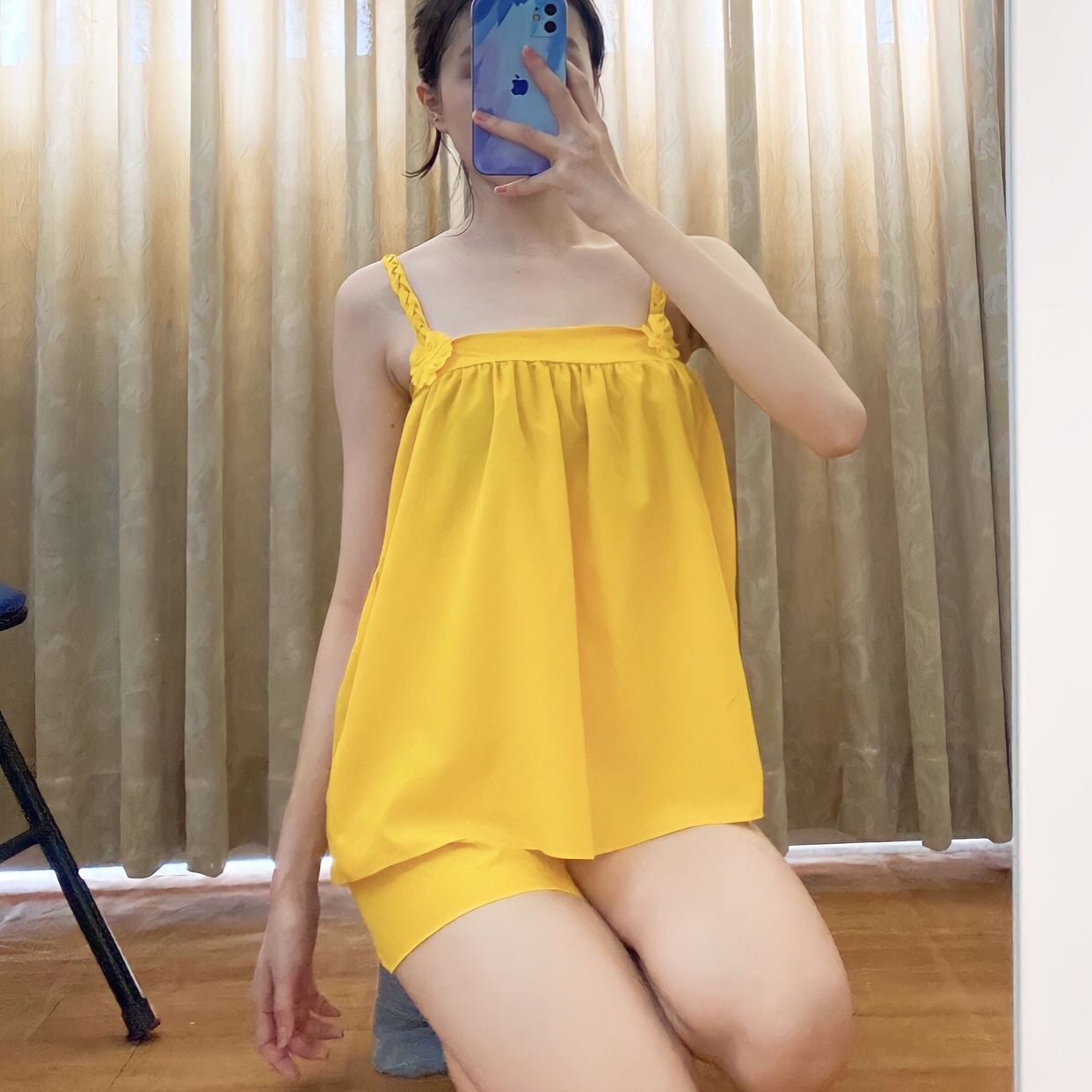 Set Bộ Ngắn Hai Dây Vải Lụa Hàn Mịn Đẹp, Freesize Dưới 58kg