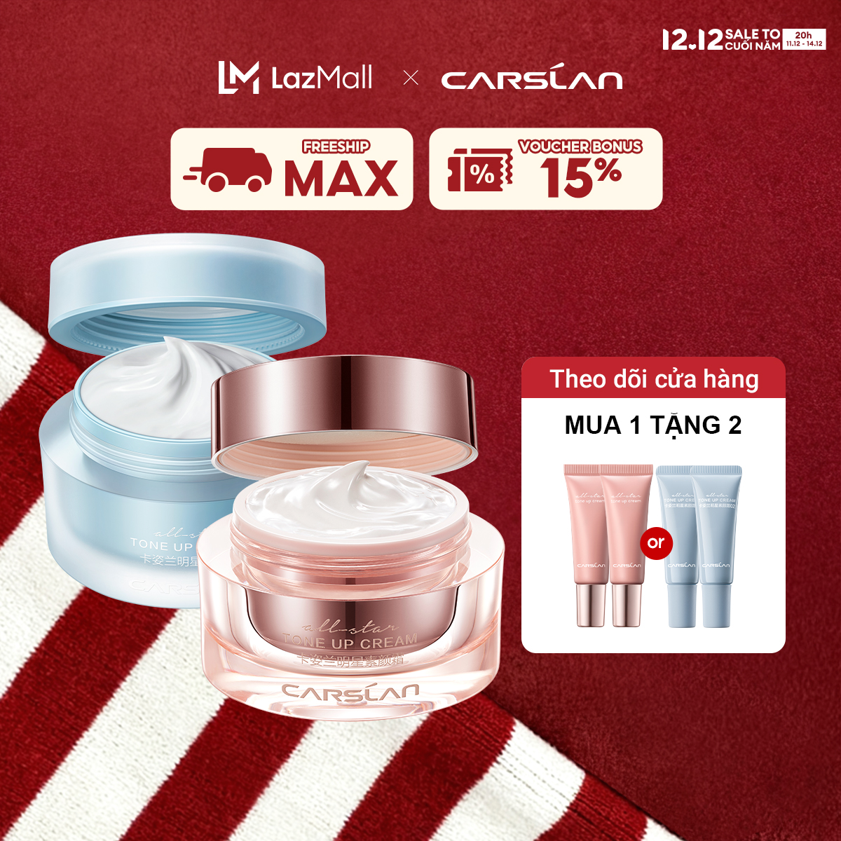   ĐỘC QUYỀN 11  20pm  - 14.12|VOUCHER+QUÀ TẶNG Kem nâng tông da Carslan Kem Lười mkup dưỡng ẩm che khuyết điểm & trắng tự nhiên căng bóng chiết xuất thực vật 50g 