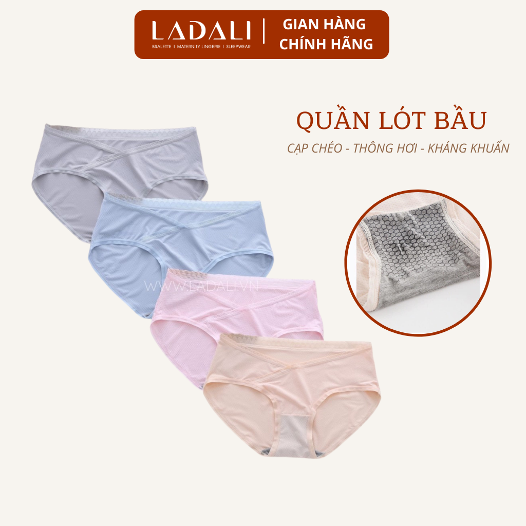 Quần lót bầu kháng khuẩn nâng mông cạp chéo LADALI - Quần chip bầu cotton cạp chéo hàng ngàn lỗ thông hơi thoáng mát cả ngày dài - QB thông hơi