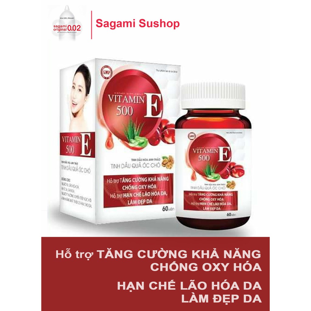 Vitamin e đỏ 500 -hộp 60 viên- hỗ trợ làm đẹp da, mượt tóc
