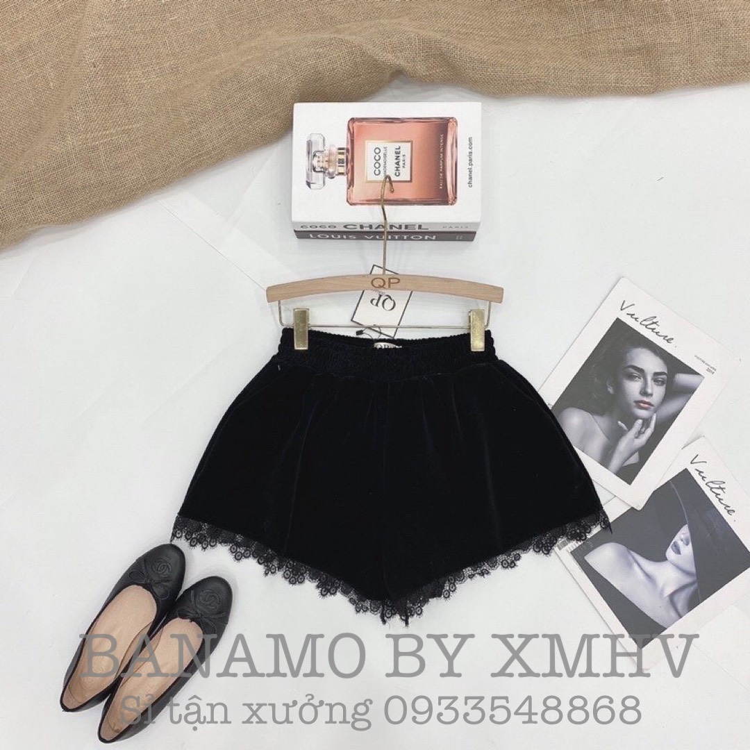 Quần short nhung phối ren cạp cao thời trang Banamo Fashion 694