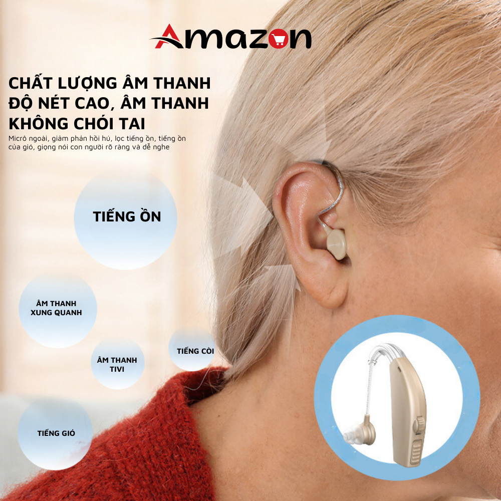 Máy trợ thính không dây đeo vành tai xử lý và khuếch đại âm thanh giúp người dùng nghe rõ hơn