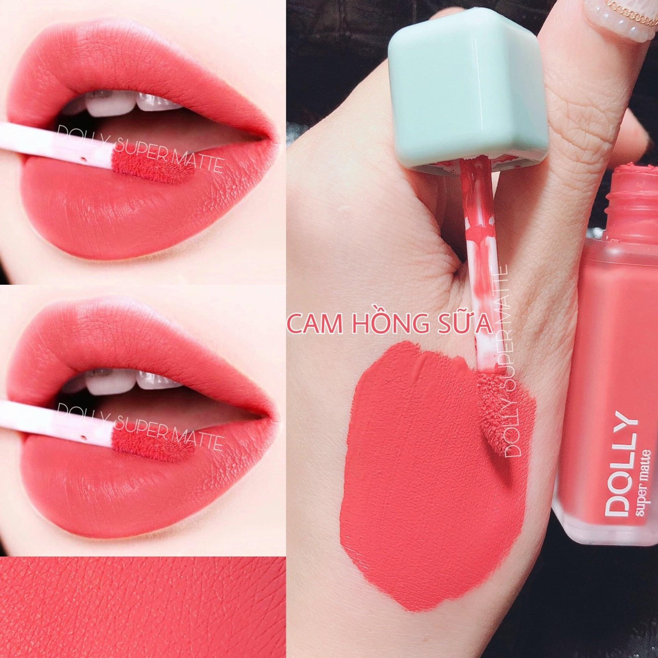 Son kem lì màu  Dolly super matte, son kem lì không chì bền màu lâu trôi, mua 2 cây tặng 1 hộp đựng cao cấp