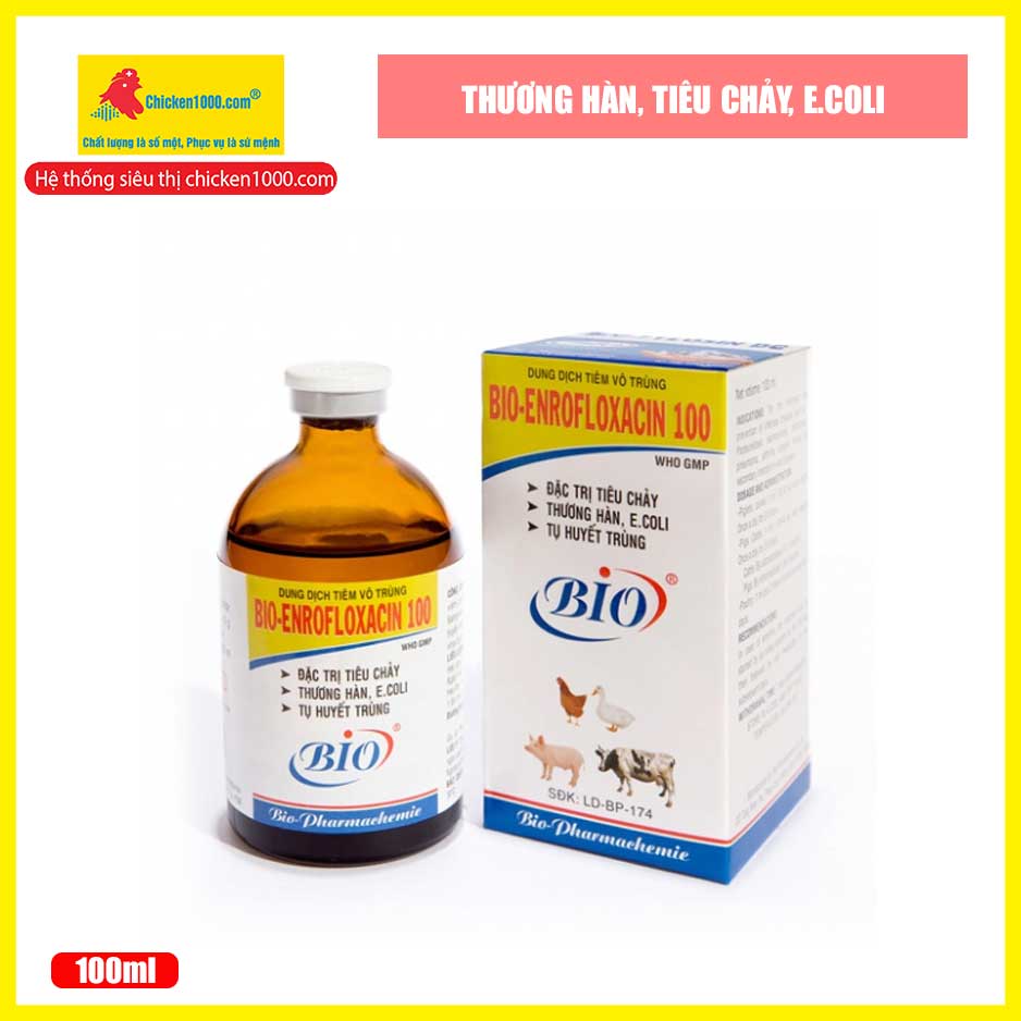 Thuốc thú y enrofloxacin 100 đặc trị tiêu chảy cho gà, vịt, heo, bò, dê