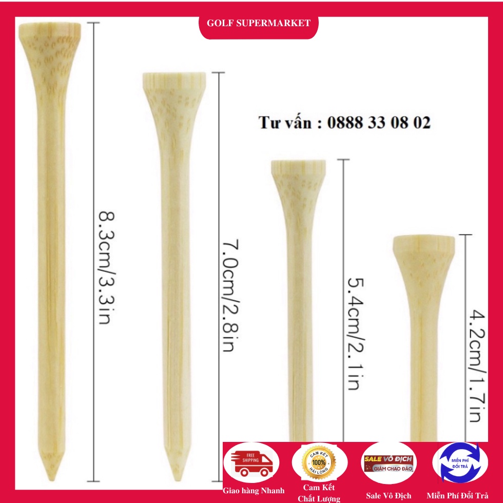 10 cái Tee chơi golf bằng tre - 4 kích thước