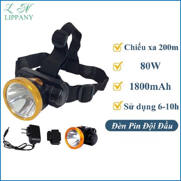 Đèn pin đội đầu 1 bóng siêu sáng 50W, bóng led siêu sáng pin trâu, đèn đội đầu 1 bóng