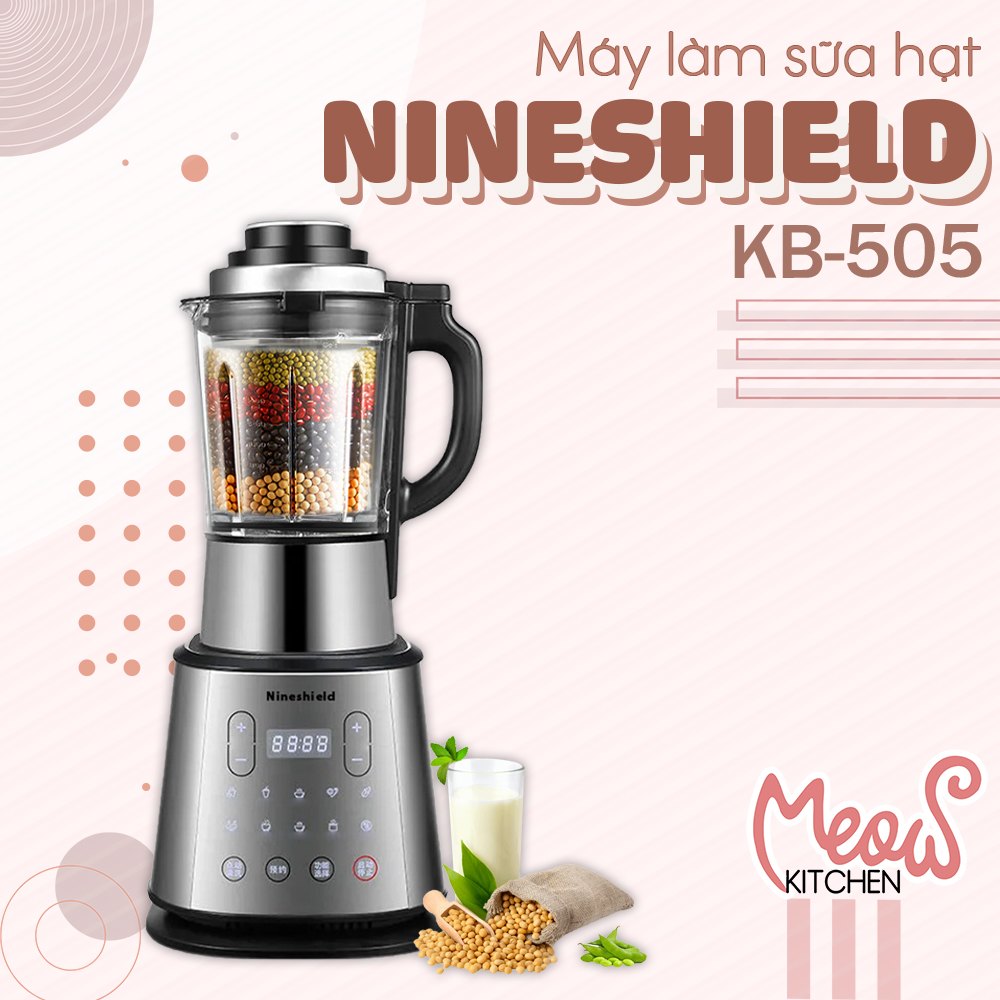 Máy làm sữa hạt Nineshield KB-505 - Dung tích 1,75 lít - Lưỡi dao kép - Máy xay nấu sữa đậu nành - Máy xay sinh tố đa năng