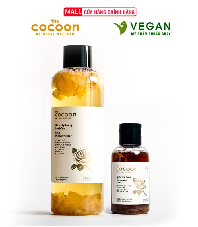 Combo Nước tẩy trang hoa hồng Cocoon 500ml + Nước hoa hồng Cocoon 140ml sạch da cấp ẩm