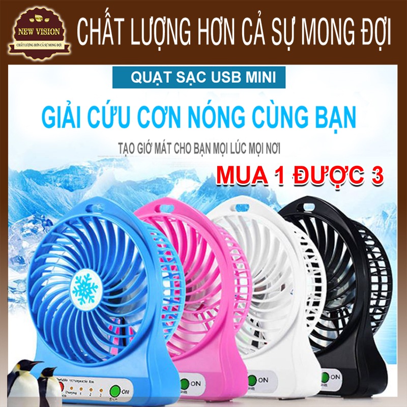 Quạt mini 3 tốc độ thổi bay cơn nóng - quạt pin sạc usb - quạt mini giá rẻ đủ màu - gửi màu ngẫu nhiên.new vision