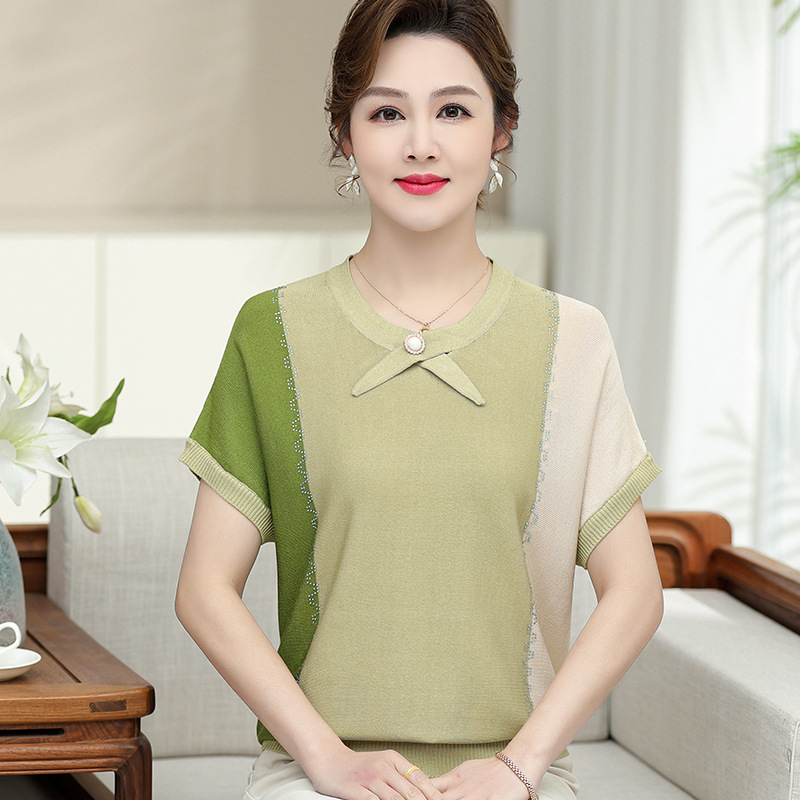 Áo Sơ Mi Dệt Kim Mỏng Mùa Hè Cho Bà Mẹ Trẻ Áo Sơ Mi Nữ Trung Niên Và Cao Tuổi Kiểu Tây Thời Trang T Áo Thun 40 Tuổi 50 Áo hot