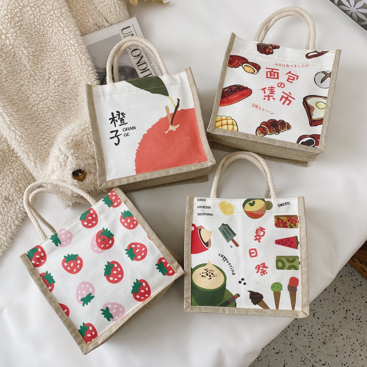 Túi cói mini in hình dễ thương TC01