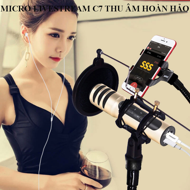 Mic thu âm chuyên nghiệp, Mic karaoke, Mic thu âm trên điện thoại, thiết bị thu âm, Micro livestream cho điện thoại C7 thu âm 3 IN 1, Bảo hành 1 đổi 1
