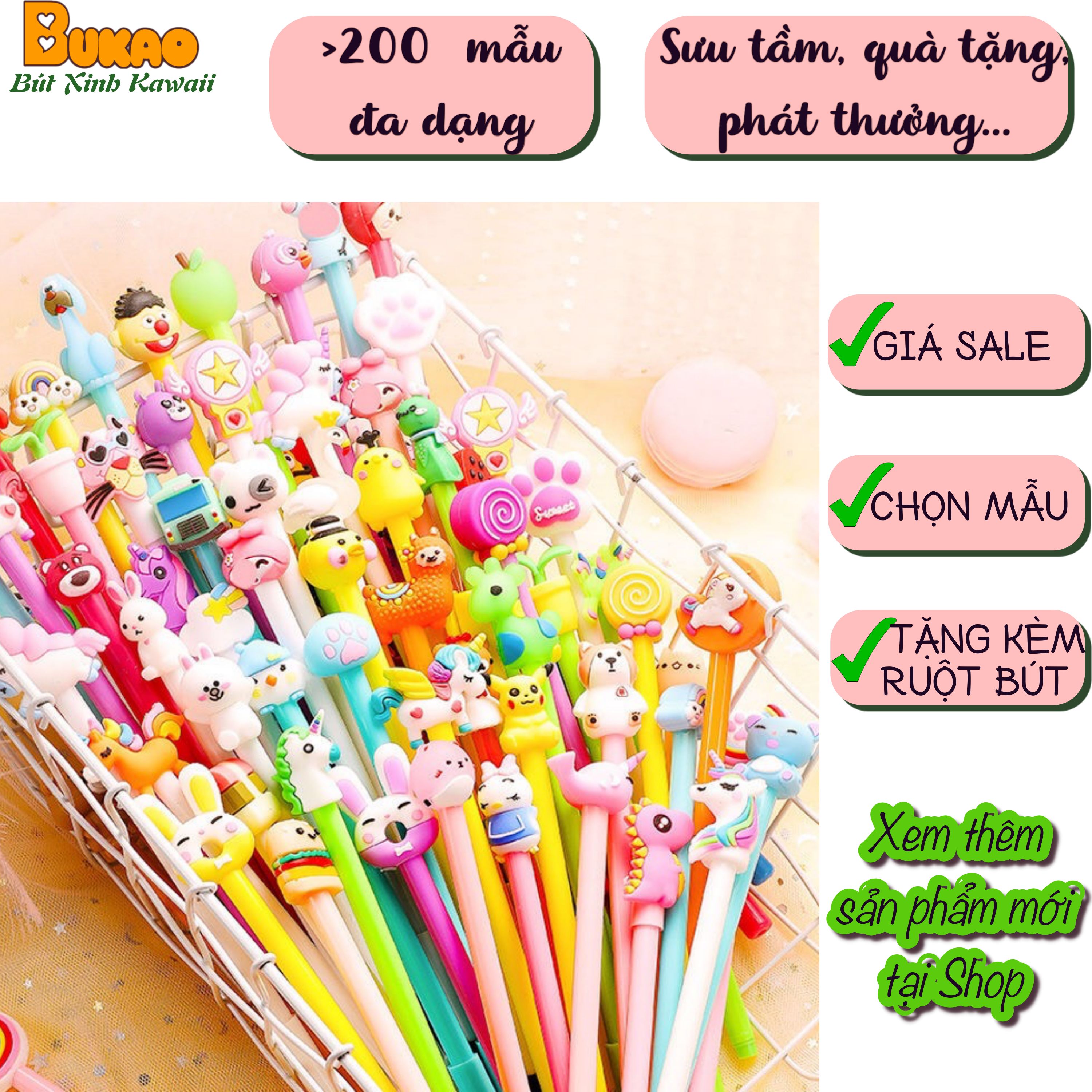 (SALE SỐC) (set 2 cây) Bút Xinh Dễ Thương Giá Rẻ Dụng Cụ Học Sinh, Quà Tặng Sáng Tạo Bukao Bukao