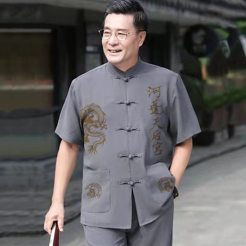  Áo sơ mi nam cổ trụ trung niên vải đũi cao cấp siêu mát loại áo cổ tàu trung niên thiêu rồng ATK10 