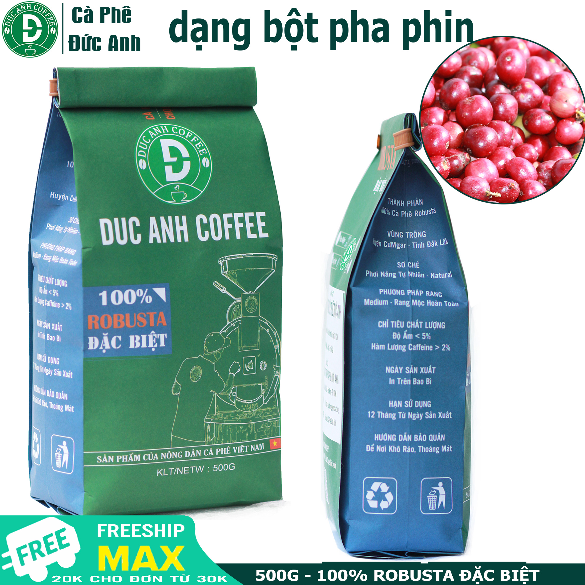 Túi 500g cafe rang xay Đặc Biệt nguyên chất Pha Phin đậm vị mạnh hậu ngọt - DUC ANH COFFEE - cà phê Đức Anh