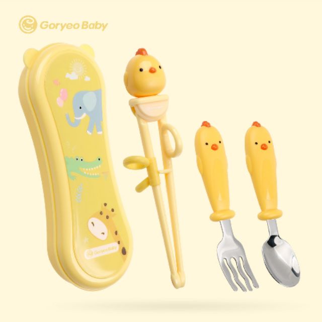 Set đũa thìa nĩa tập ăn dặm kèm hộp đựng goryeobaby hàn quốc cho bé