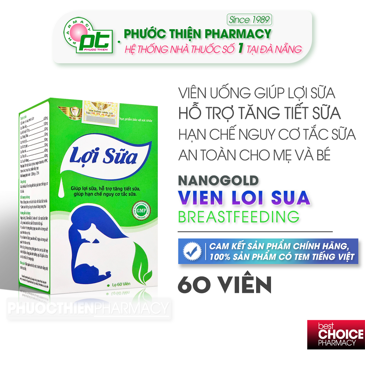 Viên uống tăng tiết sữa lợi sữa nanogold - hạn chế tắc tia sữa lọ 60 viên