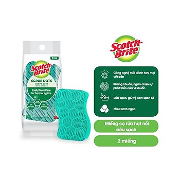 Combo 2 miếng rửa chén hạt nổi siêu sạch 3M™ Scotch Brite®, 11,4 x 8cm, mút kháng khuẩn, không bám cặn bẩn gây mùi, màu xanh