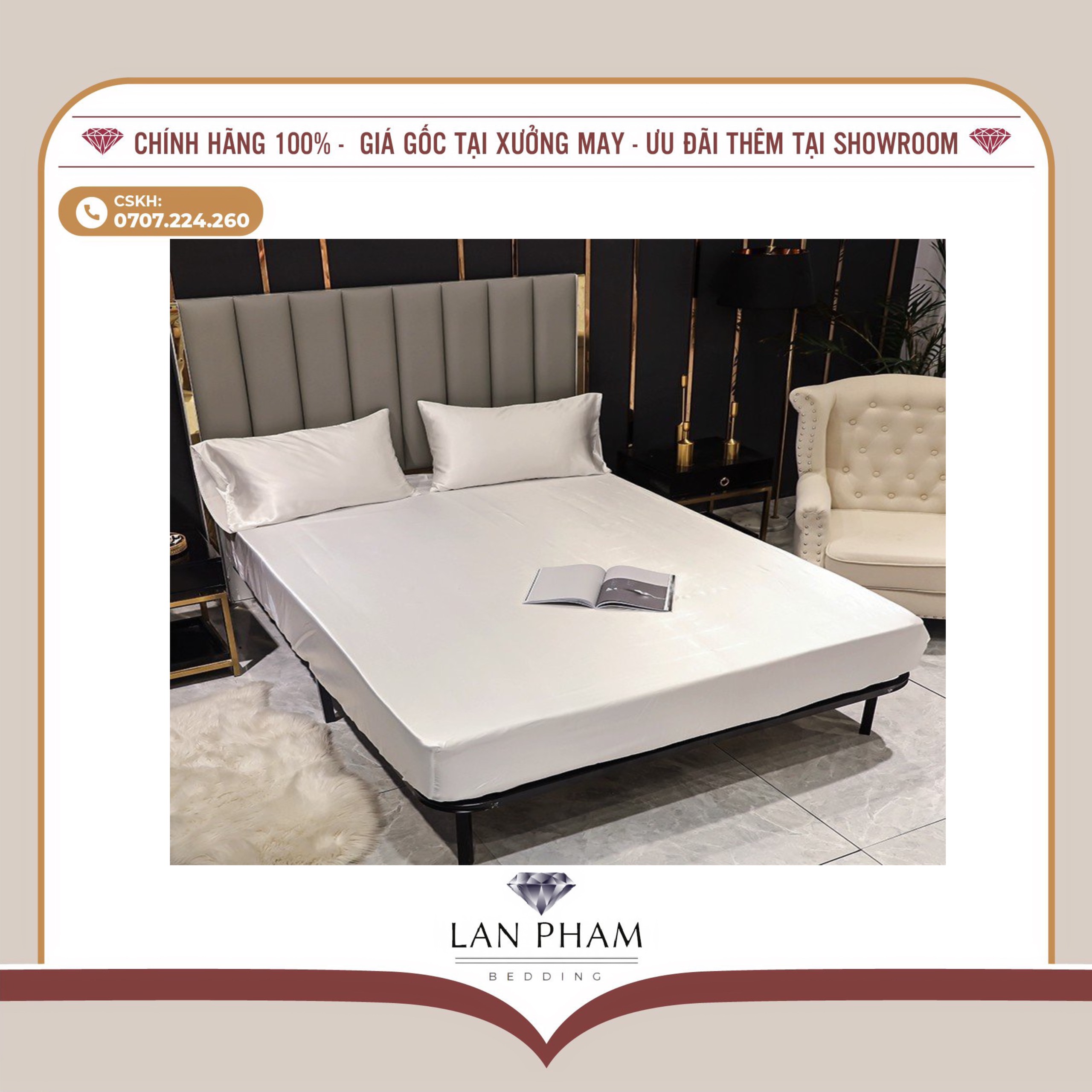 GA - DRAP GIƯỜNG LẺ PHI LỤA TRẮNG LAN BEDDING