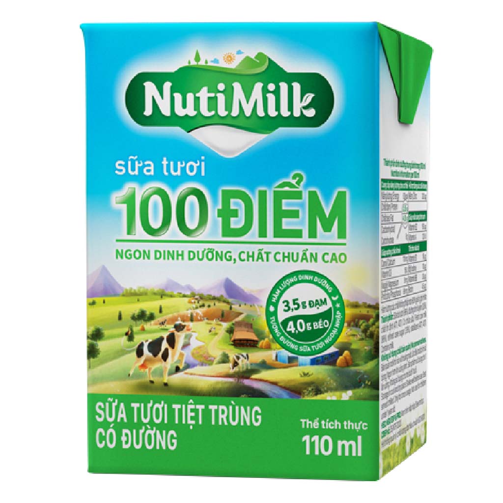 Sữa tươi tiệt trùng 100 điểm có đường nutimilk 110ml-pupstore
